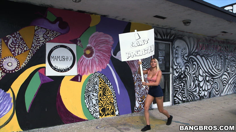Protestor Exercises Her Right To Take Cock!